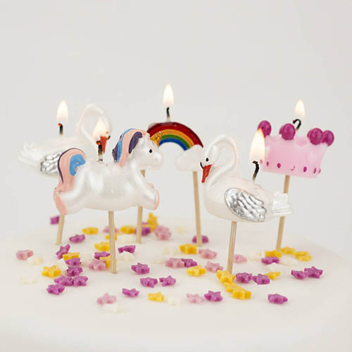 Candeline torta Unicorno Arcobaleno 5 pezzi
